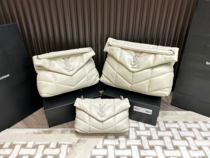 Saint Laurent Loulou Puffer Medium Bag White with Silver 577475