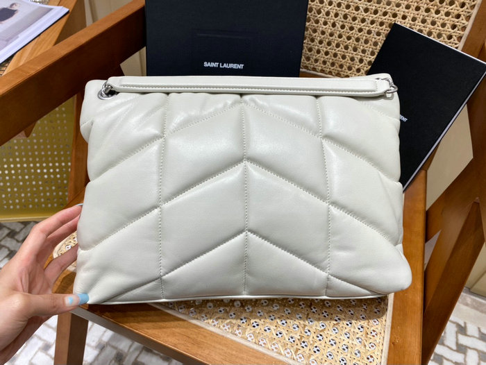 Saint Laurent Loulou Puffer Medium Bag White with Silver 577475