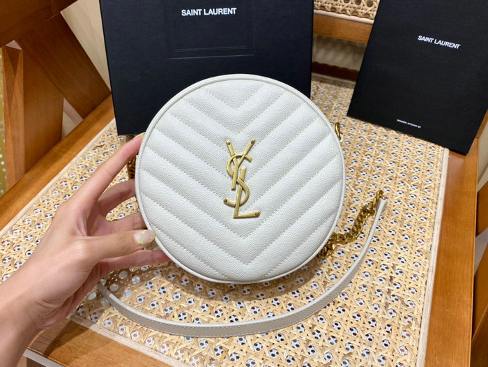 Saint Laurent Vinyle Round Camera Bag White 610436