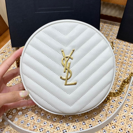 Saint Laurent Vinyle Round Camera Bag White 610436