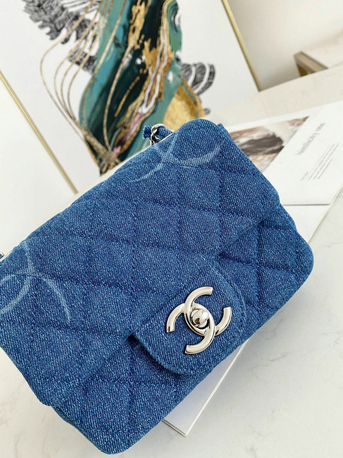 Small Chanel Denim Flap Shoulder Bag Blue AS2070