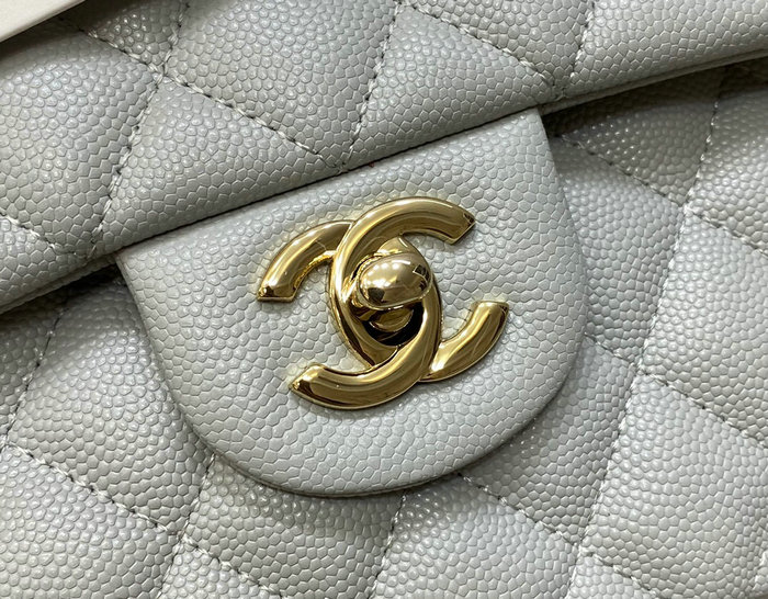 Small Classic Chanel Grain Calfskin Flap Bag Grey CF1117