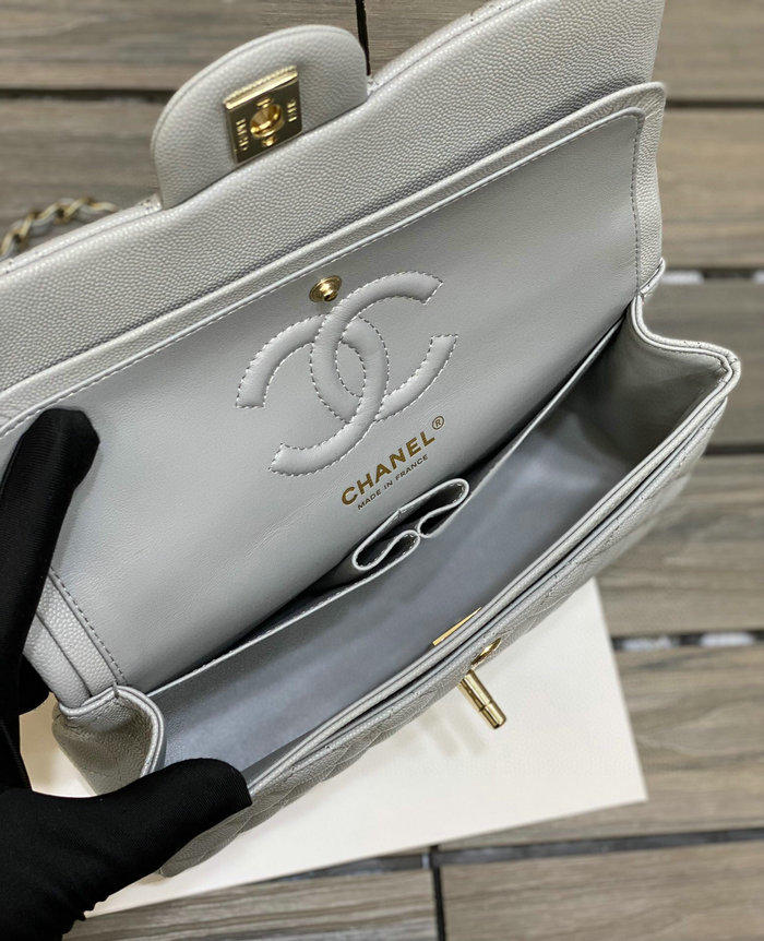 Small Classic Chanel Grain Calfskin Flap Bag Grey CF1117