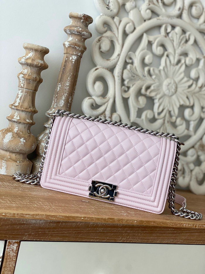 Chanel Grained Calfskin Medium Boy Handbag Pink A67086