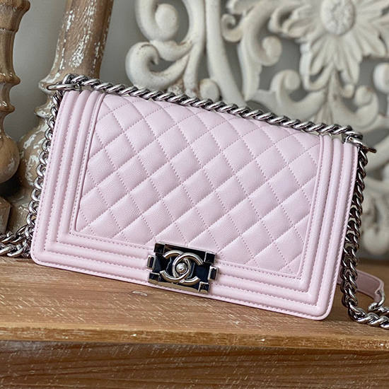 Chanel Grained Calfskin Medium Boy Handbag Pink A67086