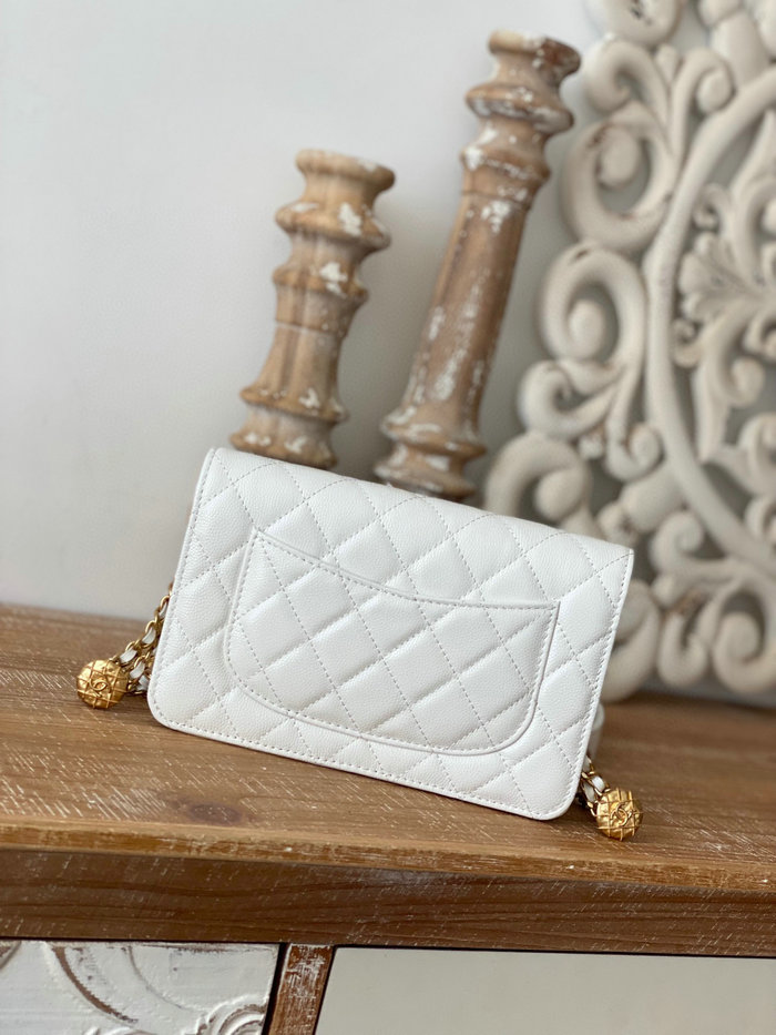 Chanel Grained Calfskin WOC Chain Wallet White AP81204