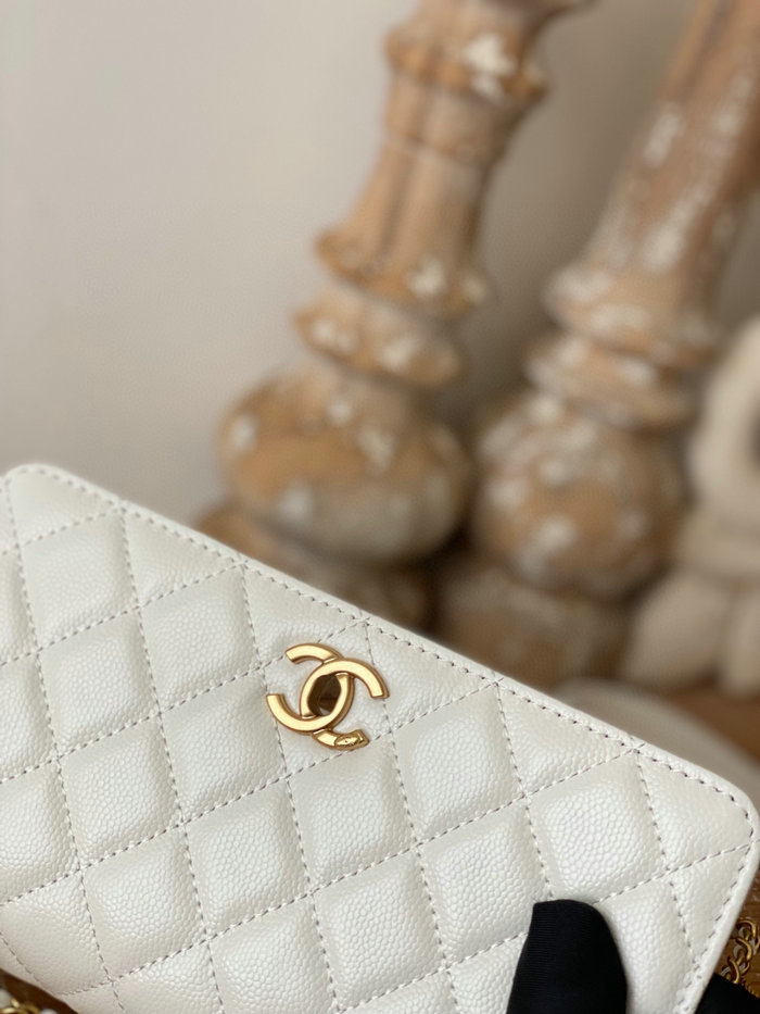 Chanel Grained Calfskin WOC Chain Wallet White AP81204