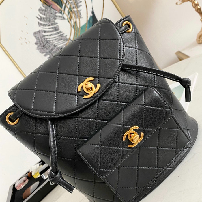 Chanel Lambskin Backpack Black AS88792