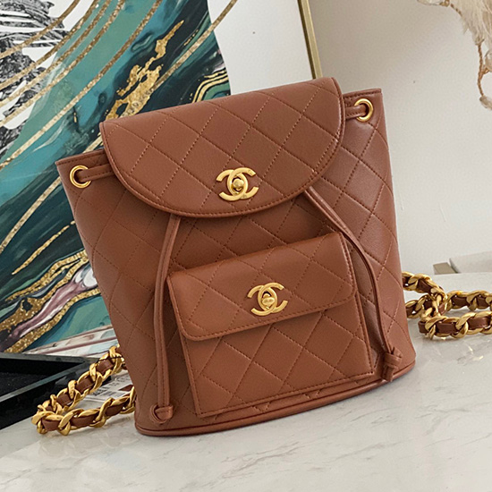 Chanel Lambskin Backpack Brown AS88792