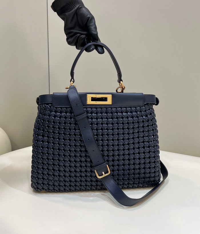 Fendi Interlace Leather Peekaboo Blue F0705