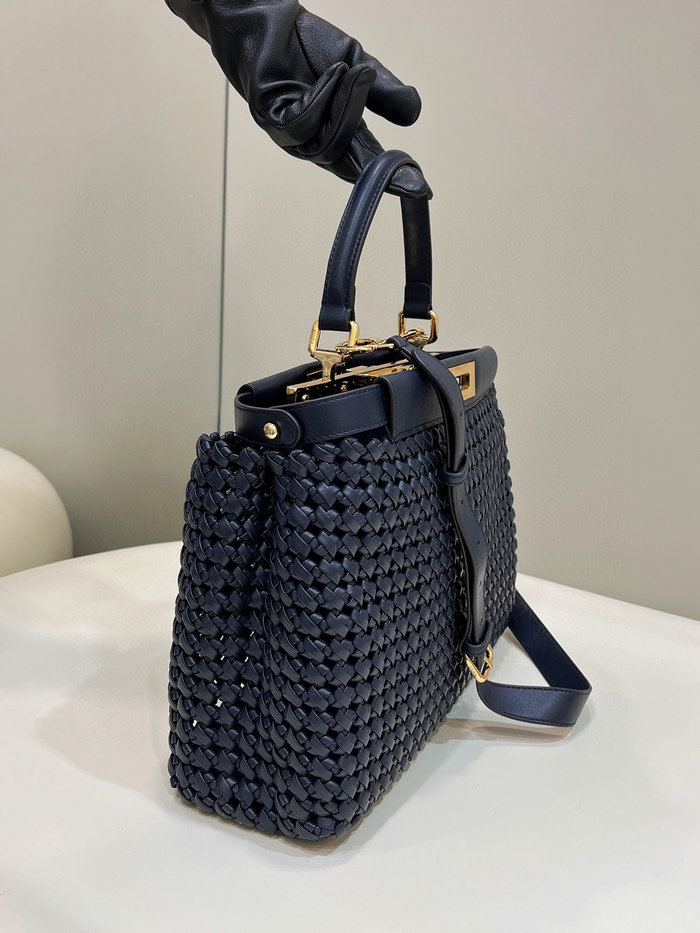 Fendi Interlace Leather Peekaboo Blue F0705