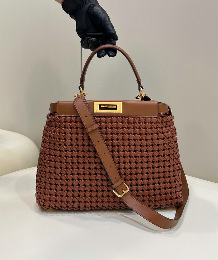 Fendi Interlace Leather Peekaboo Brown F0705