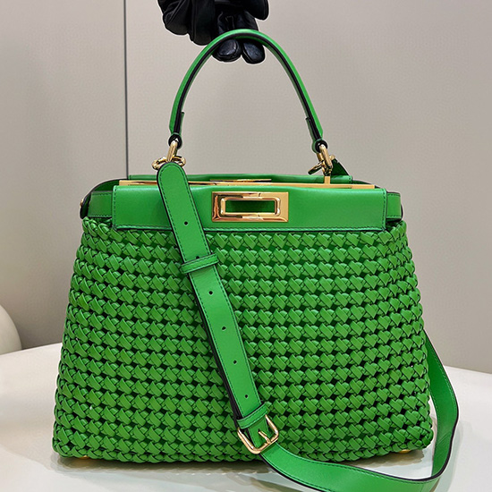 Fendi Interlace Leather Peekaboo Green F0705