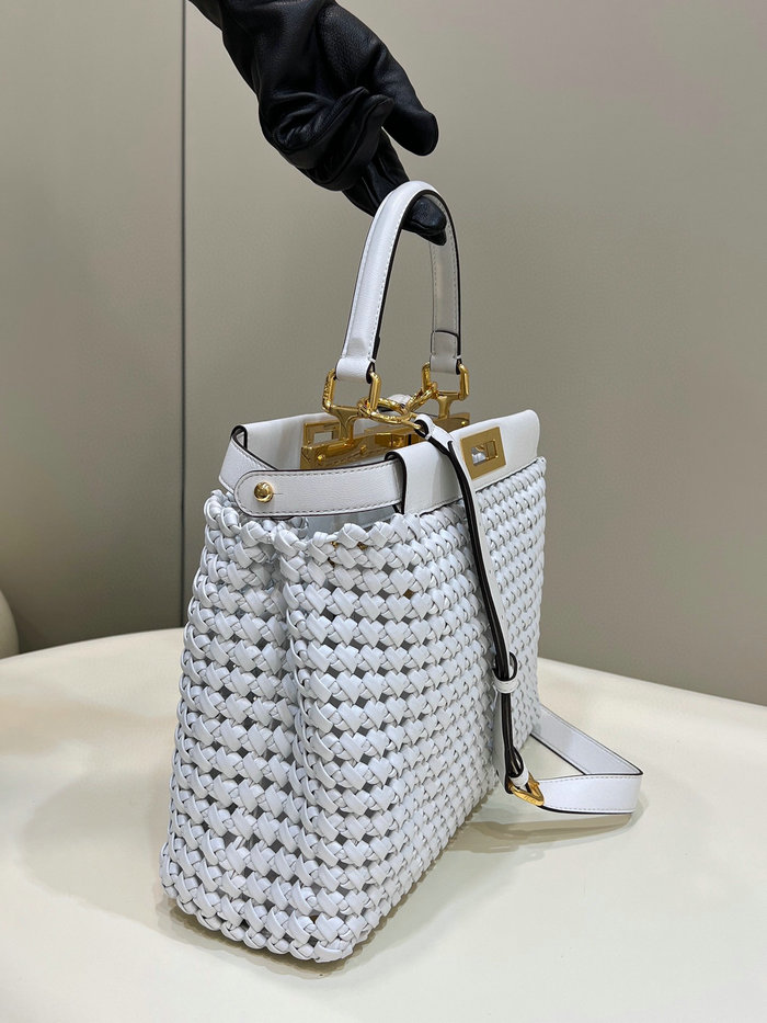 Fendi Interlace Leather Peekaboo White F0705