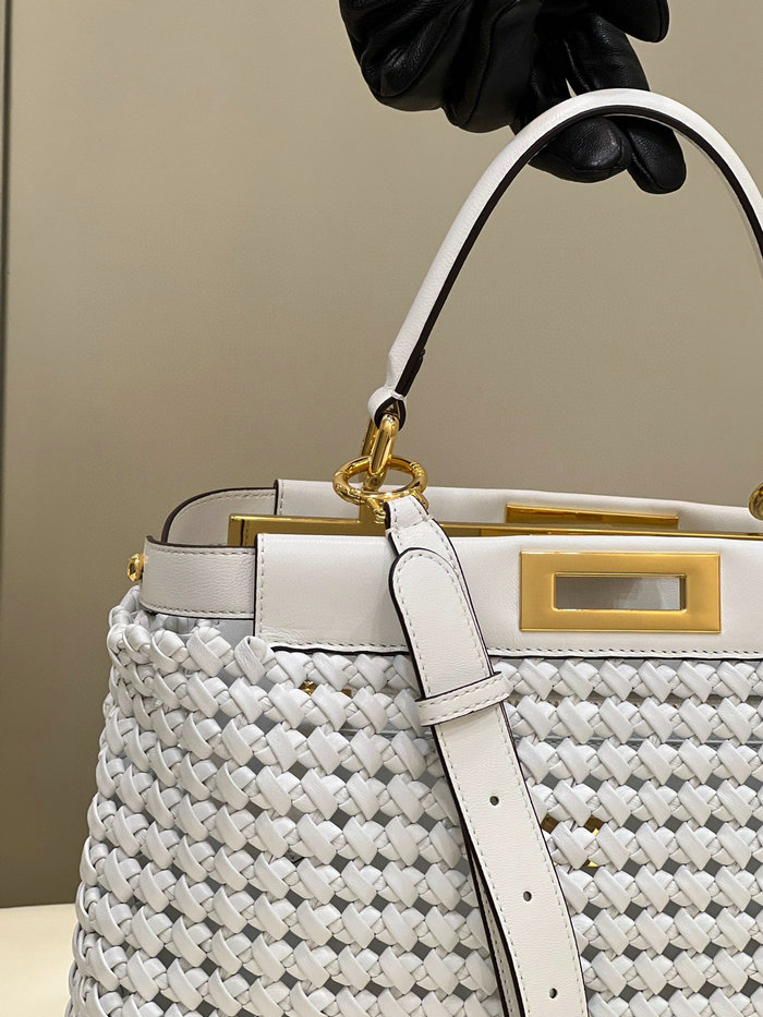 Fendi Interlace Leather Peekaboo White F0705