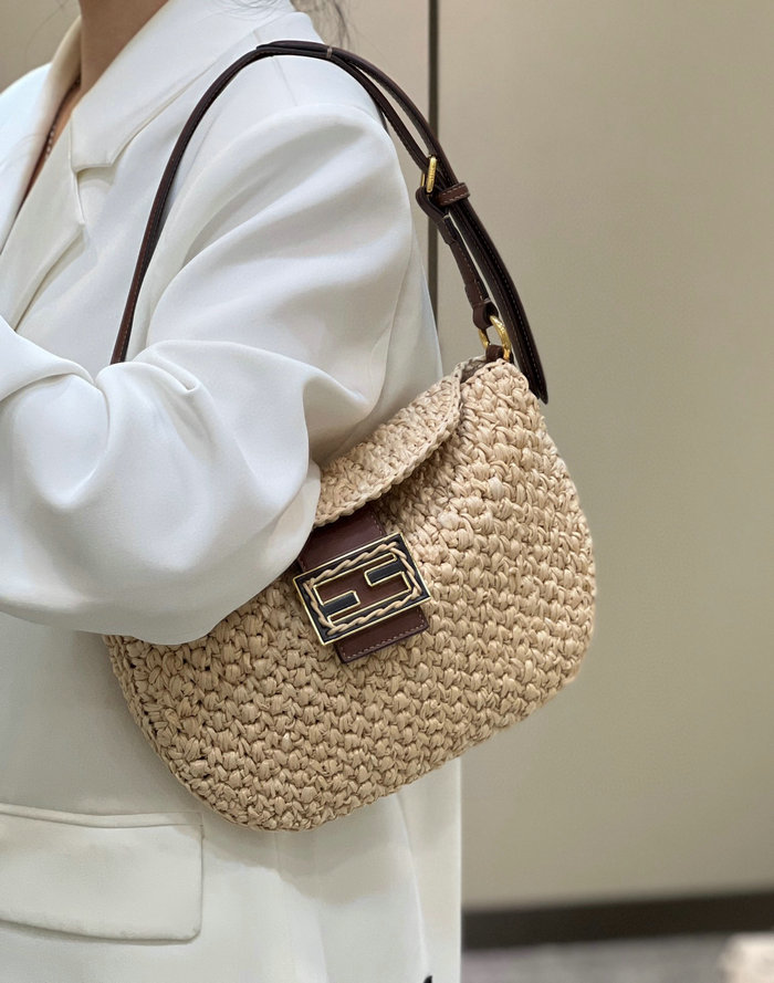 Fendi Small Croissant Woven Straw Bag F8373