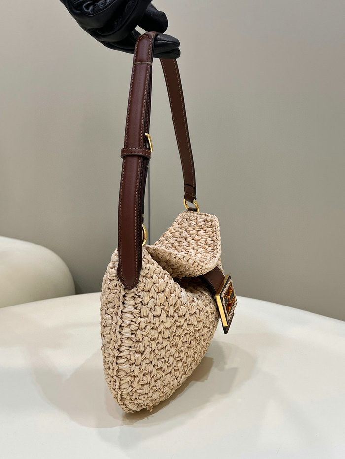 Fendi Small Croissant Woven Straw Bag F8373