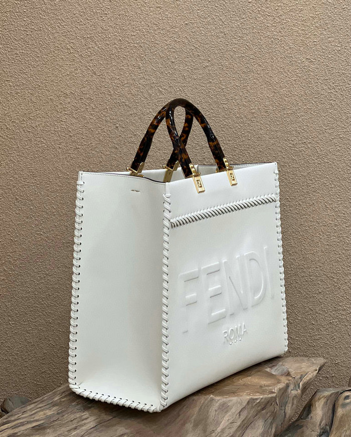 Fendi Sunshine Medium Leather Shopper White F8535