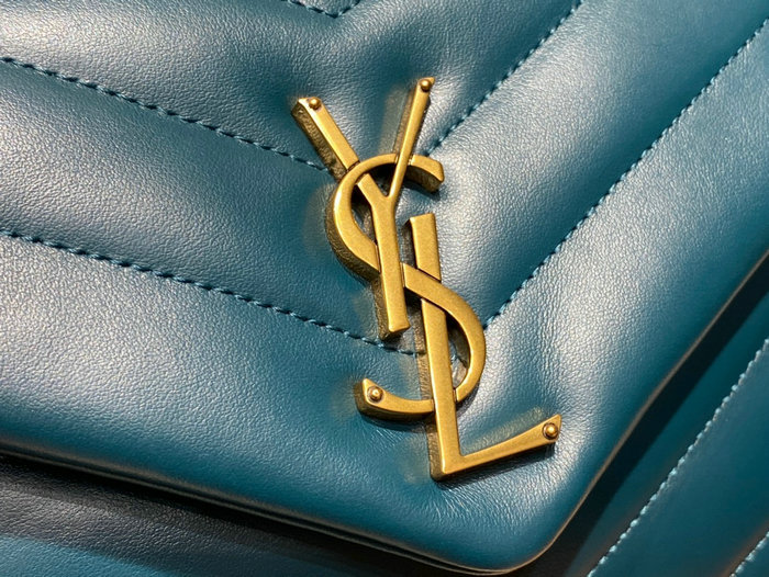 Saint Laurent Small Leather Loulou Chain Bag Blue 494699