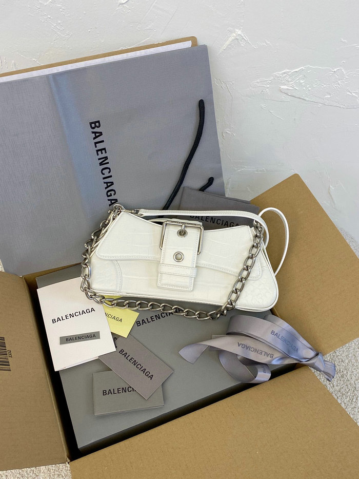 Balenciaga Lindsay Small Crocodile Shoulder Bag White B701141