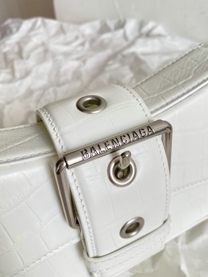 Balenciaga Lindsay Small Crocodile Shoulder Bag White B701141