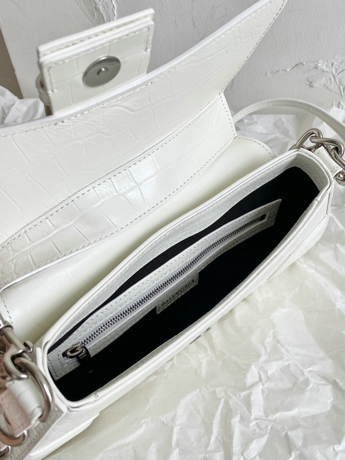 Balenciaga Lindsay Small Crocodile Shoulder Bag White B701141