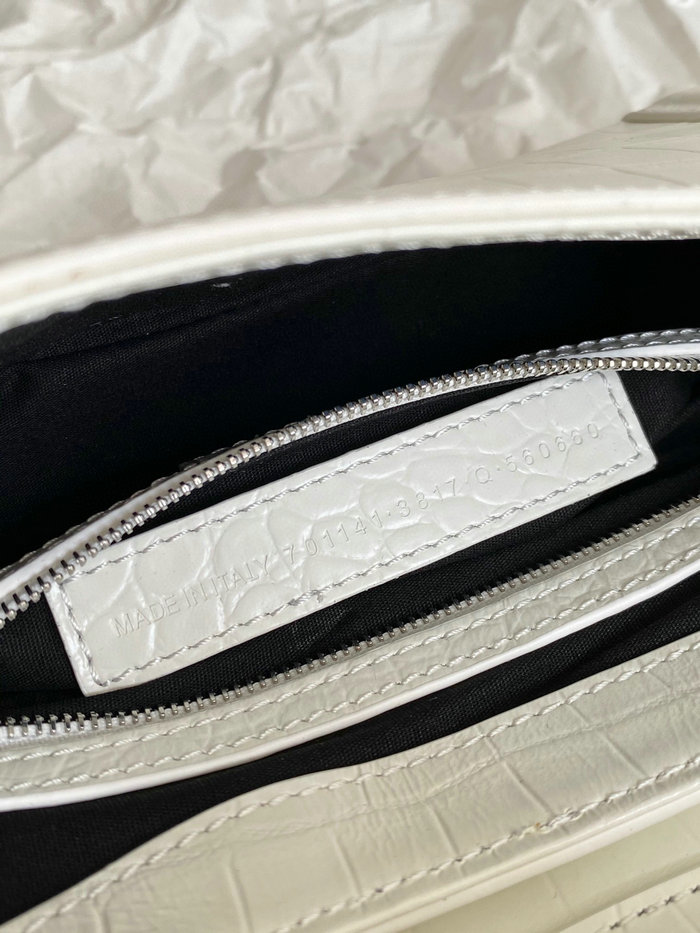 Balenciaga Lindsay Small Crocodile Shoulder Bag White B701141