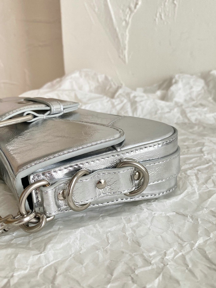 Balenciaga Lindsay Small Leather Shoulder Bag Silver B701141