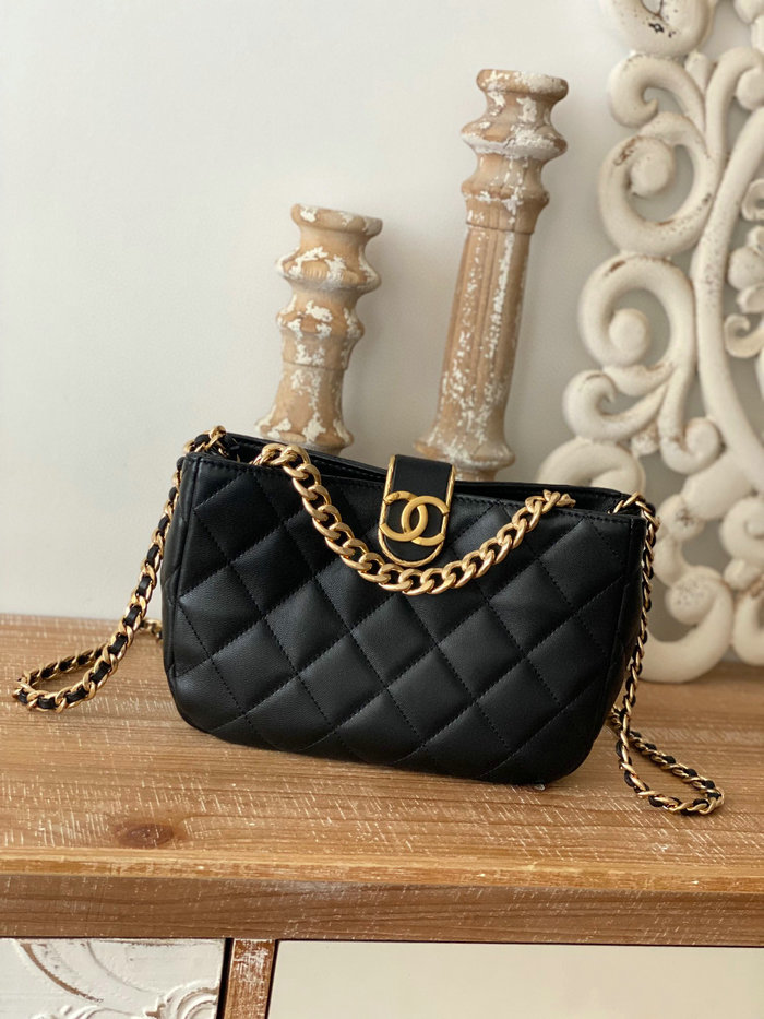 Chanel Hobo Handbag Black AS3476