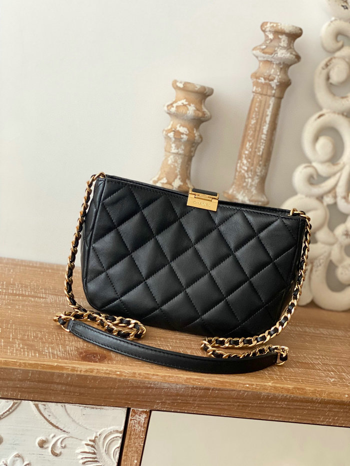 Chanel Hobo Handbag Black AS3476