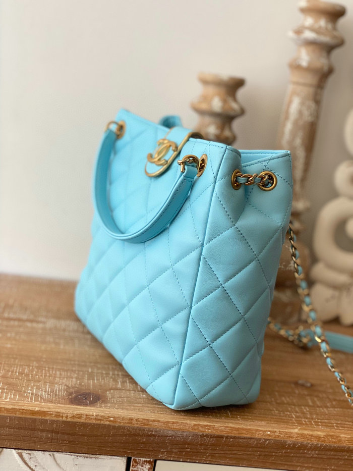 Chanel Lambskin SMALL TOTE Blue AS3477