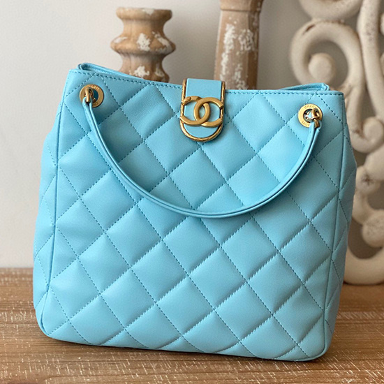 Chanel Lambskin SMALL TOTE Blue AS3477