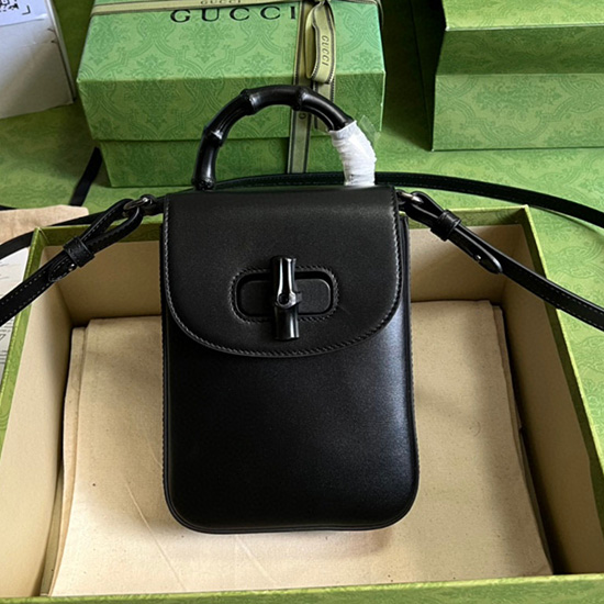 Gucci Leather Bamboo mini handbag Black 702106