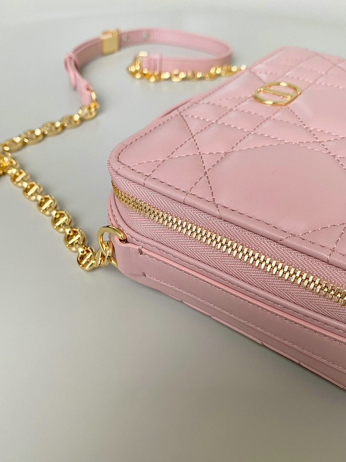 DIOR CARO BOX BAG WITH CHAIN Pink D7301