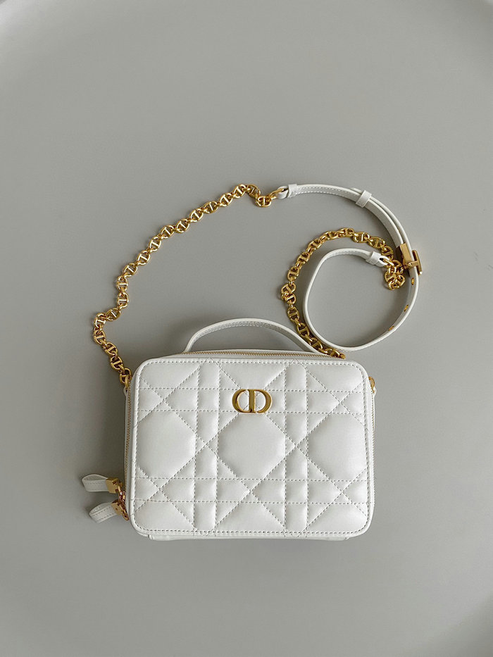 DIOR CARO BOX BAG WITH CHAIN White D7301