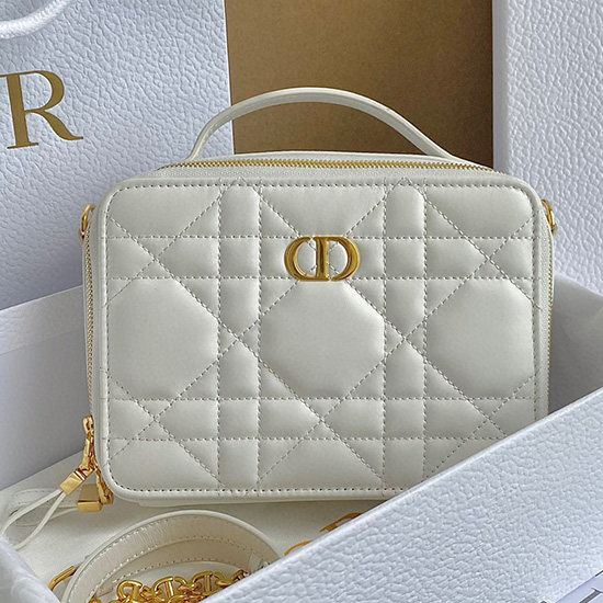 DIOR CARO BOX BAG WITH CHAIN White D7301