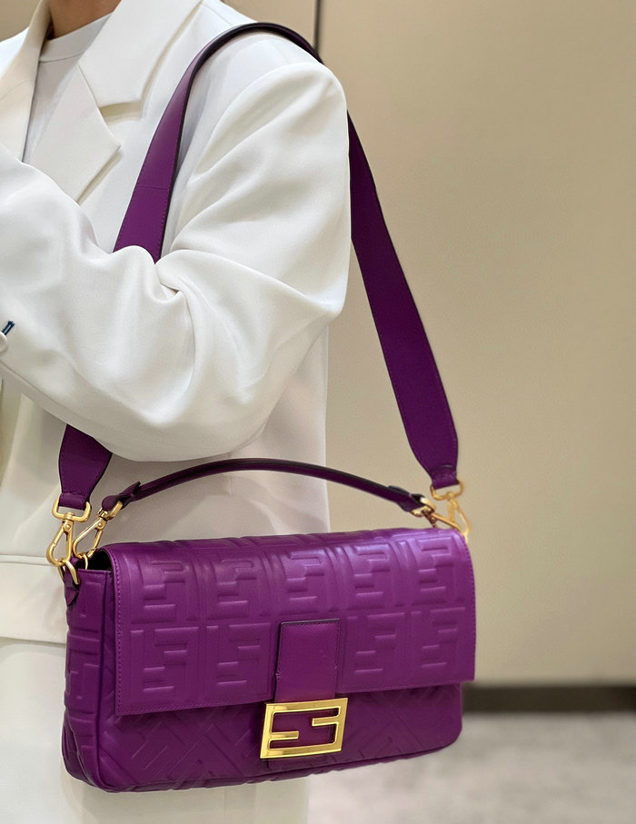 Fendi Baguette Leather Bag Purple F0192