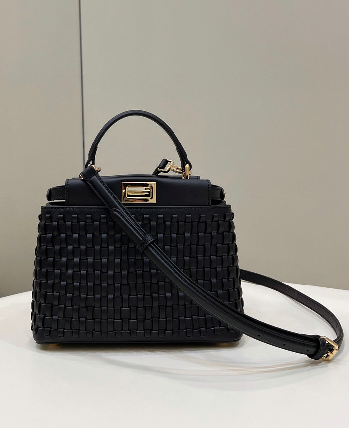 Fendi Braided Leather Mini Peekaboo Bag Black F80109