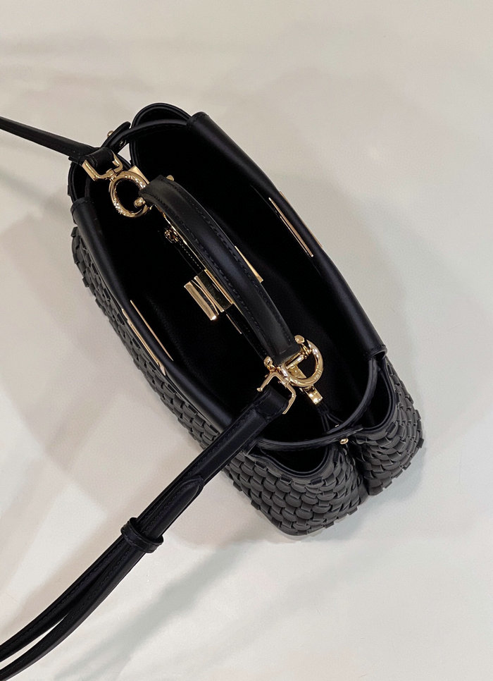 Fendi Braided Leather Mini Peekaboo Bag Black F80109