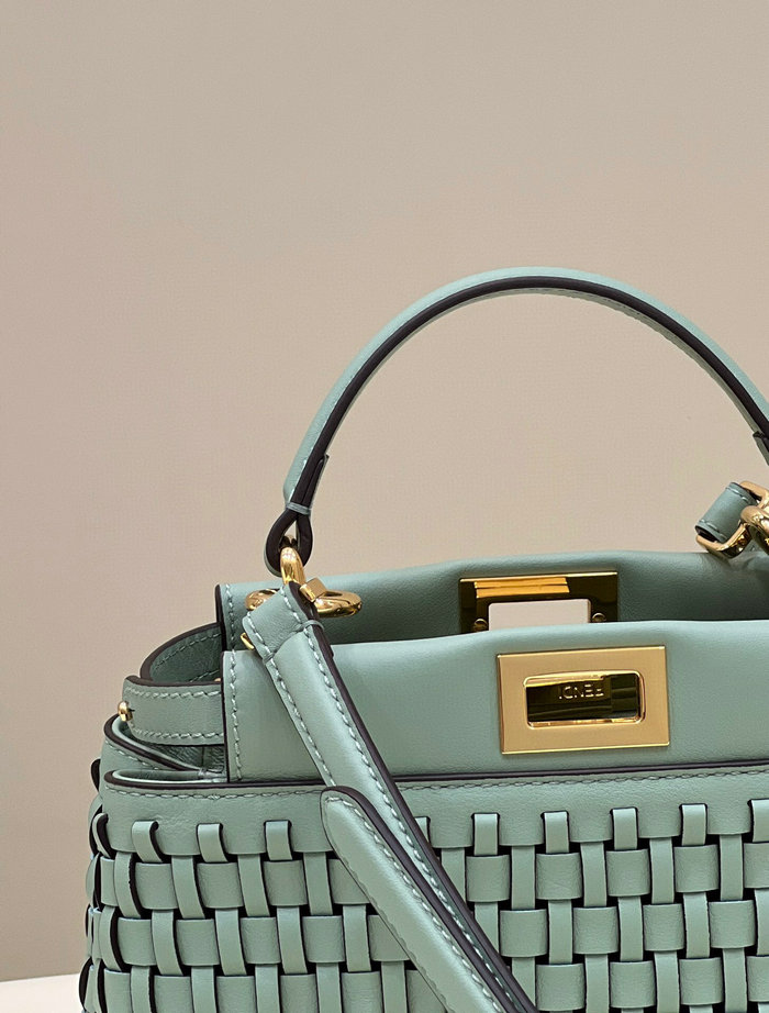 Fendi Braided Leather Mini Peekaboo Bag Green F80109