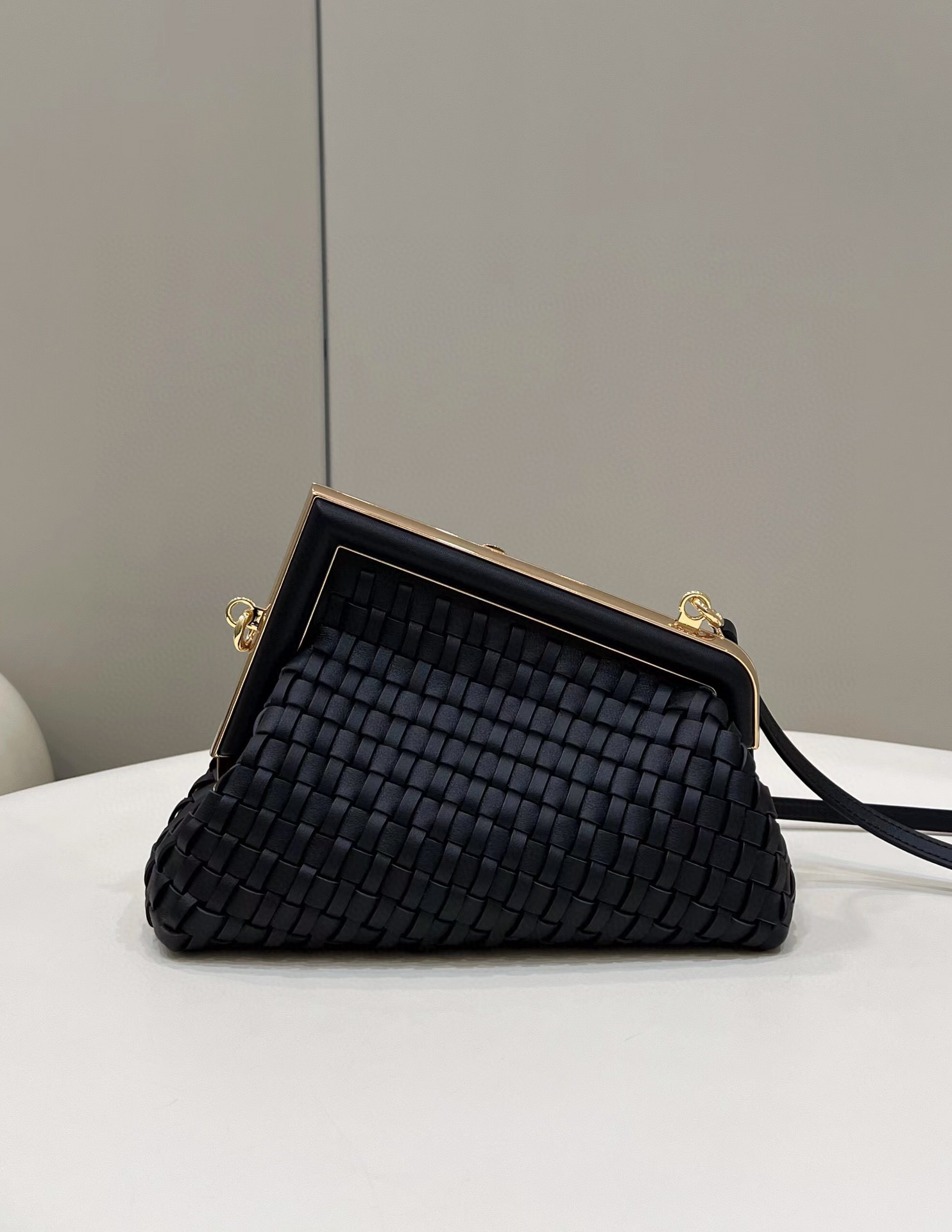 Fendi First Small braided leather bag Black F80103