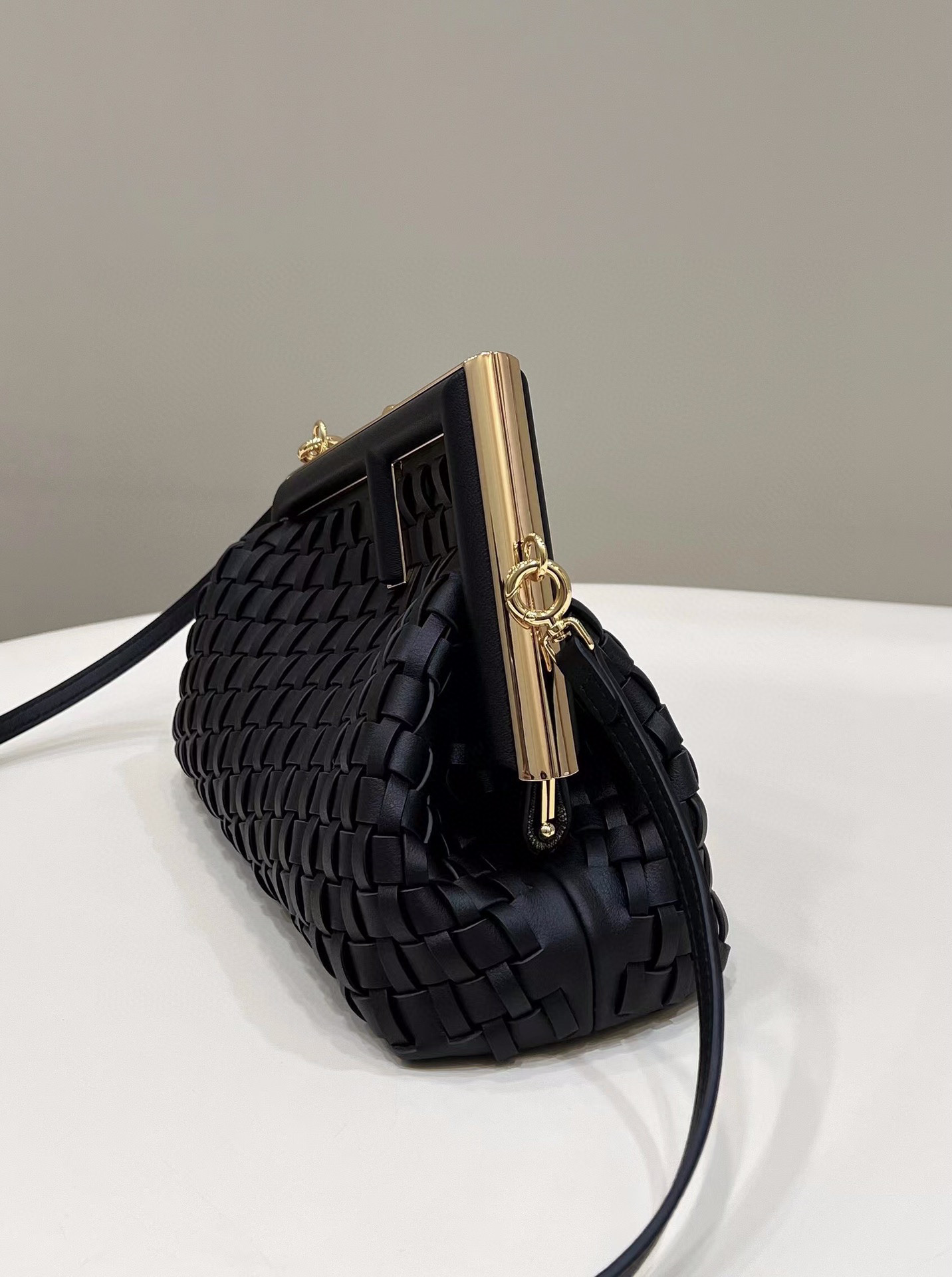 Fendi First Small braided leather bag Black F80103