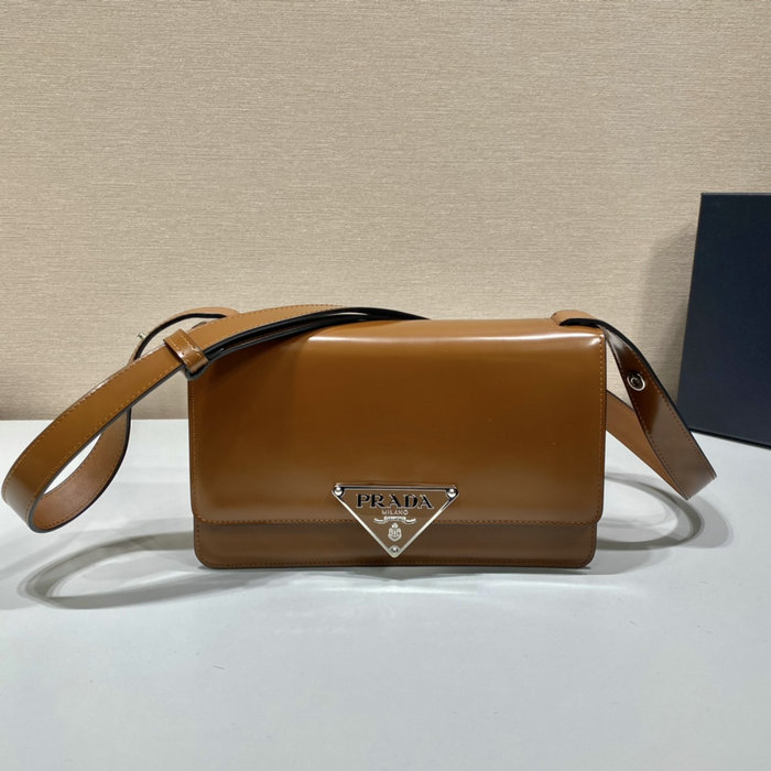 Prada Embleme brushed-leather bag Brown 1BD321