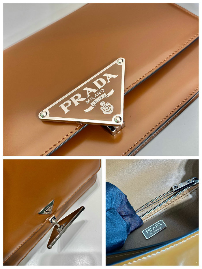 Prada Embleme brushed-leather bag Brown 1BD321