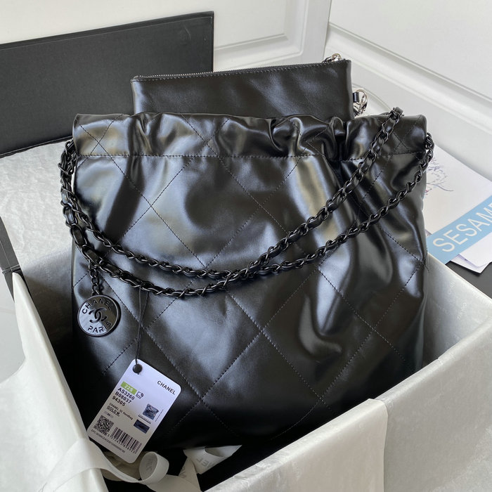 CHANEL Shiny Calfskin 22 SMALL HANDBAG Black AS3260