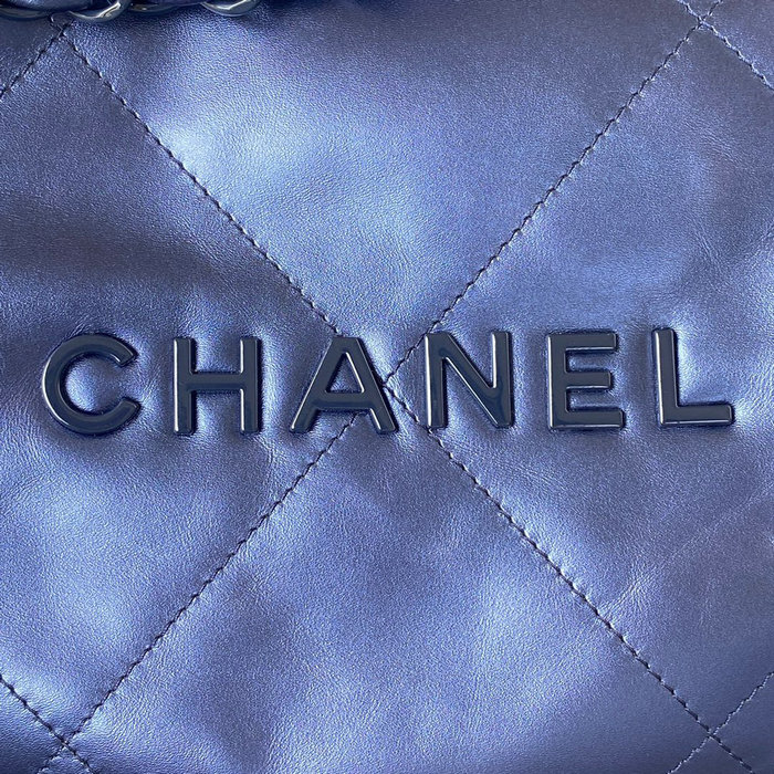 CHANEL Shiny Calfskin 22 SMALL HANDBAG Blue AS3260