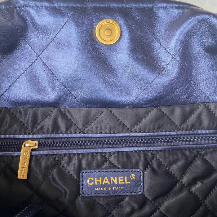 CHANEL Shiny Calfskin 22 SMALL HANDBAG Blue AS3260