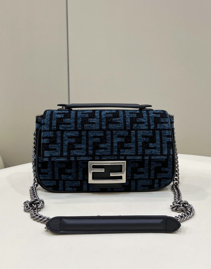 Fendi Baguette Chain Midi tapestry fabric bag Blue F8533