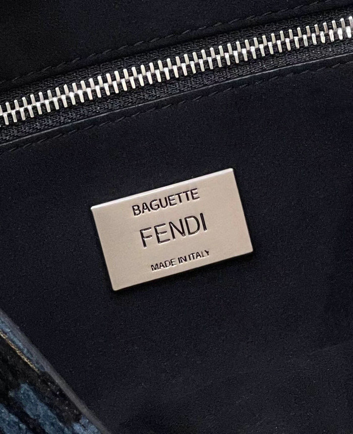 Fendi Baguette Chain Midi tapestry fabric bag Blue F8533