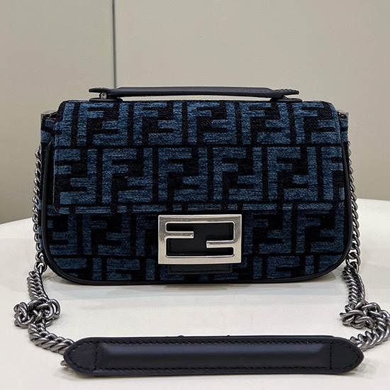 Fendi Baguette Chain Midi tapestry fabric bag Blue F8533